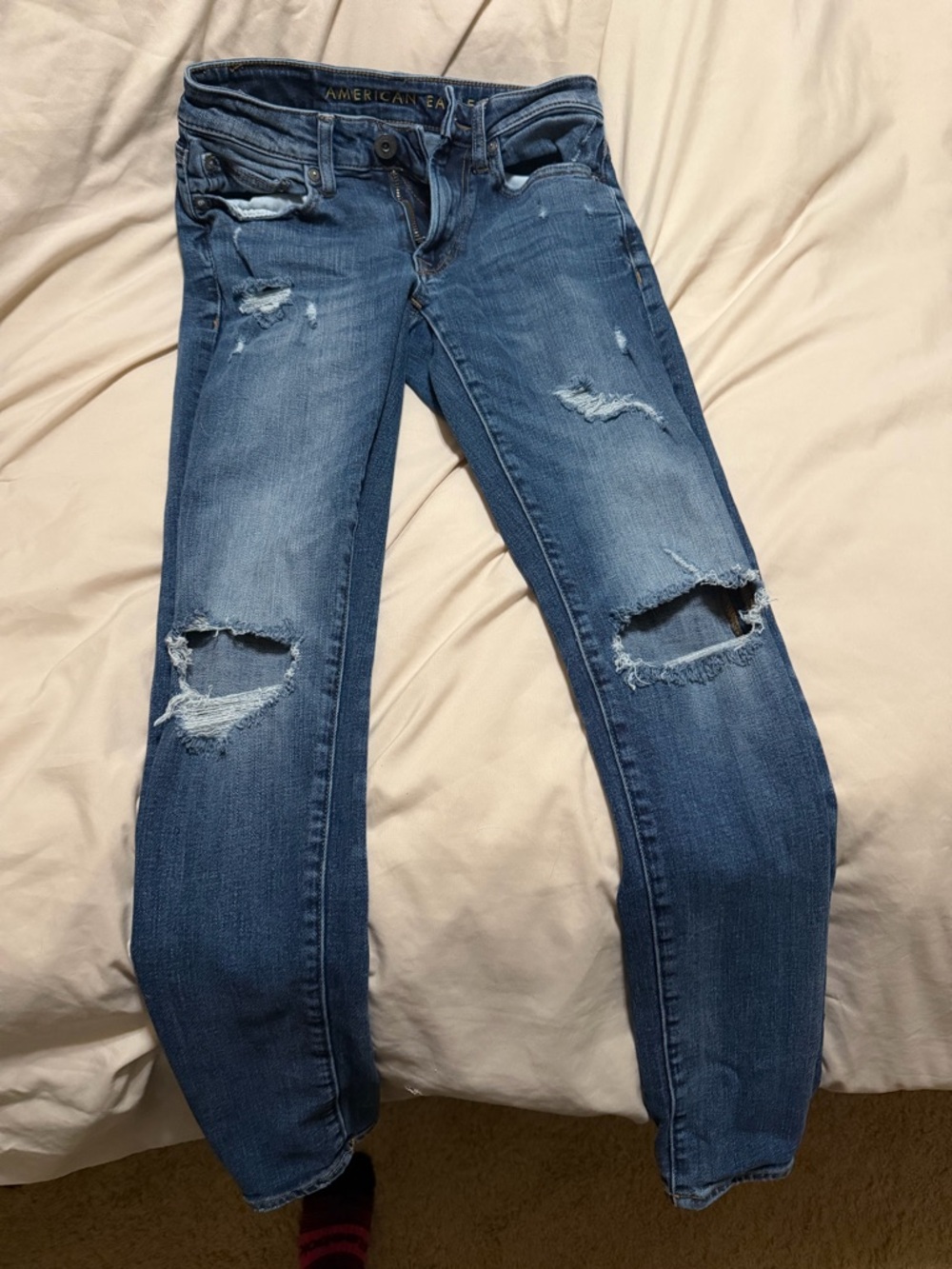 American Eagle Outfitters Blue Distressed Skinny Jeans